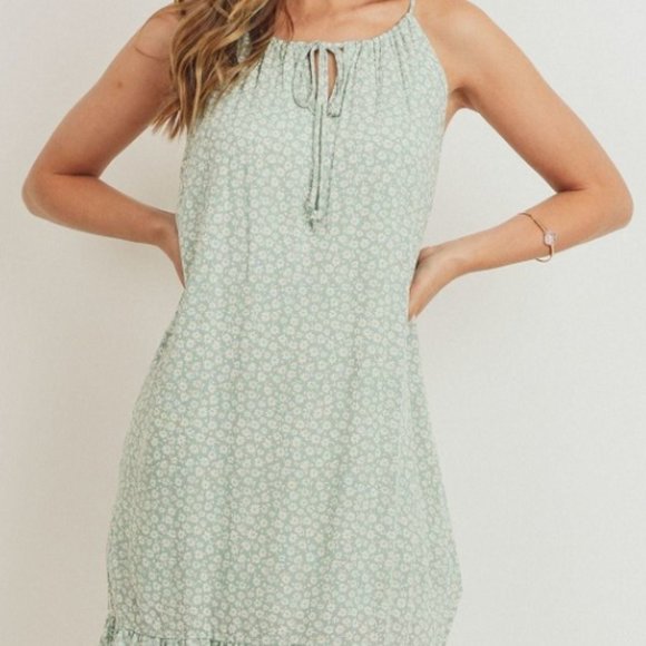 Lazy Sundays Dresses & Skirts - Ruffled Floral Sleeveless Dress Green USA by Lazy Sundays
